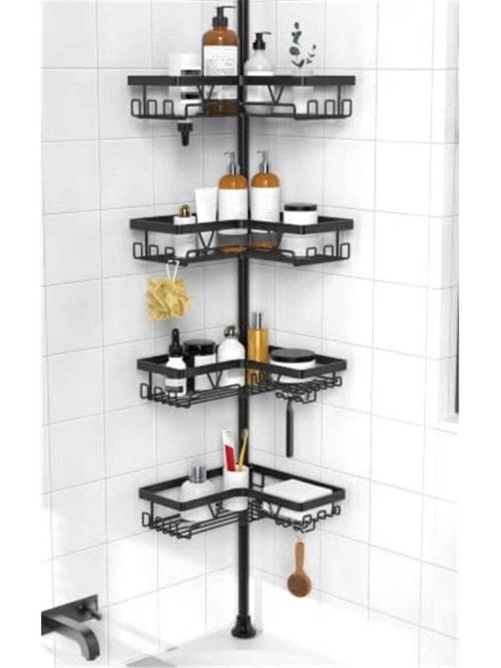 Corner Shower Caddy Tension Pole, Large Capacity Bathroom Organizer